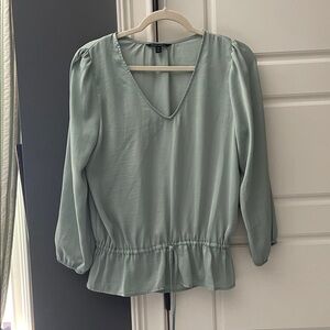 Banana Republic Sage Green V-Neck Drawstring Waist Blouse
